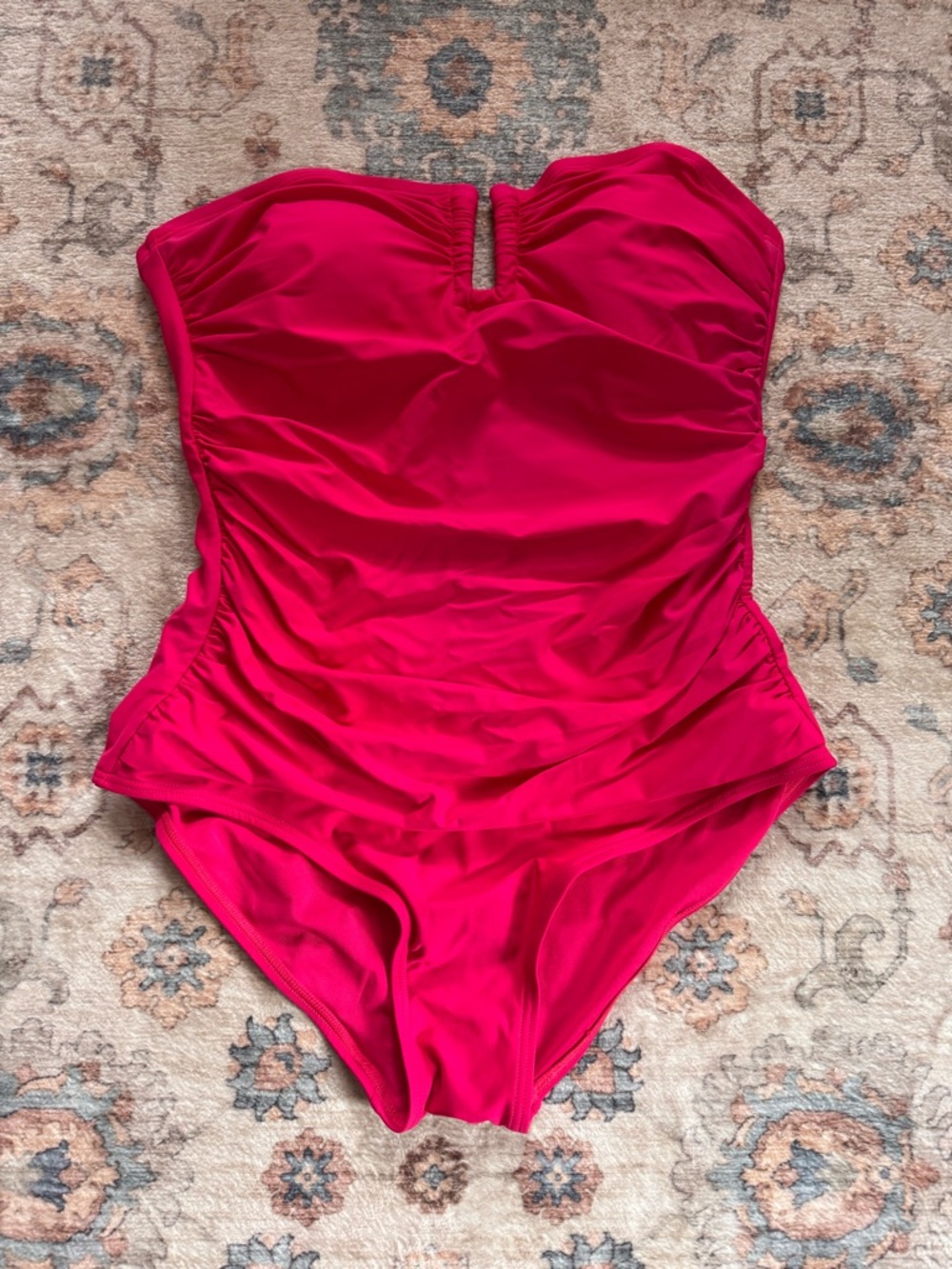 Strapless Hot Pink One-Piece Swimsuit with Subtle V-Notch